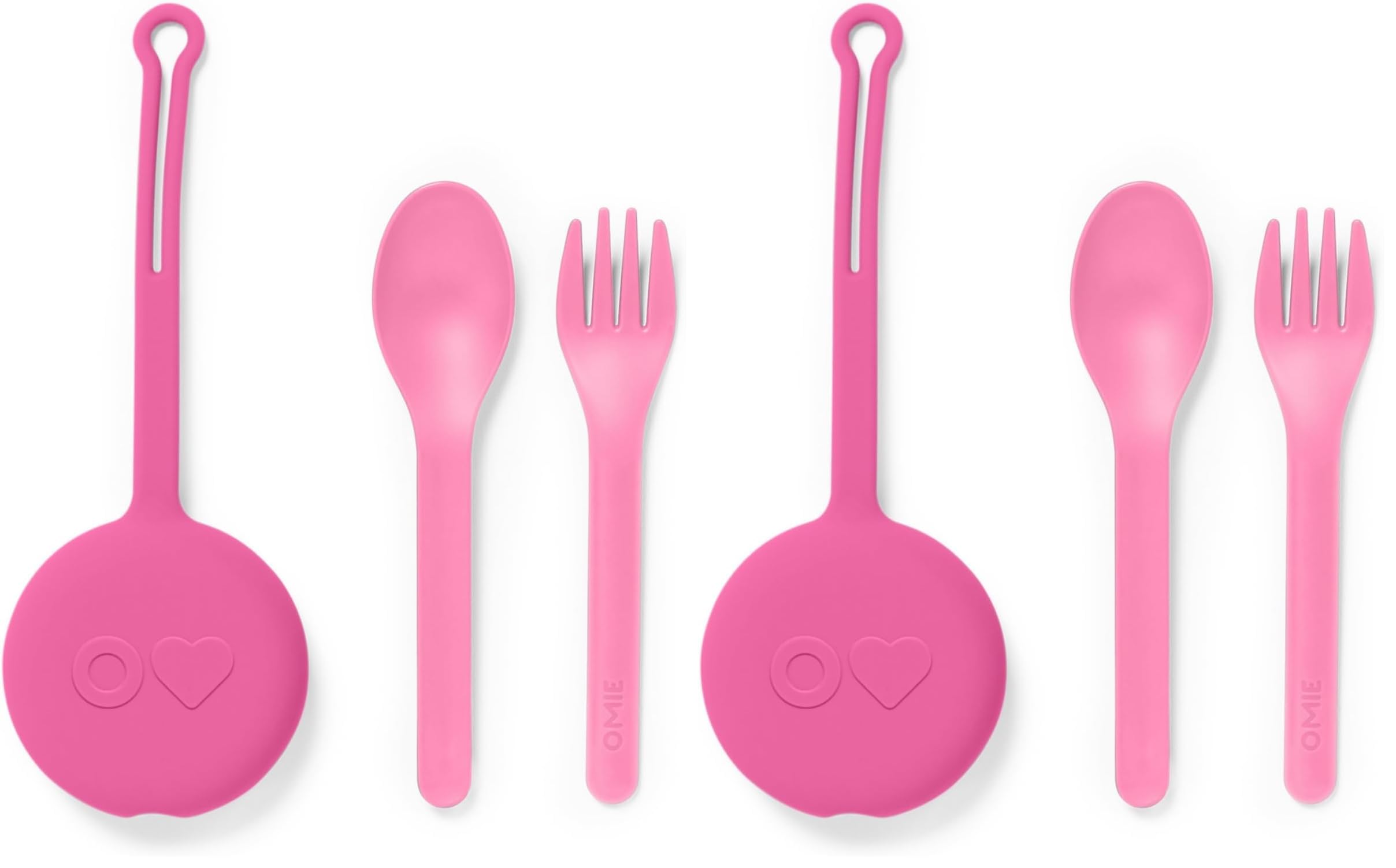 Omie OmieBox Kids Fork & Spoon Set with Travel Case (Bubble Pink) (Pack of 2)