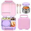 Kids Bento Lunch Box with Soup Thermo (9oz)¨C Hot & Cold Lunch Container with Leak Proof Insulated Food Jar for School Girls Boys, Ideal Size for Ages 3 to 7, Pink/Purple