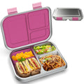 BOSEDSANG Stainless Steel Kids Leak-Resistant Bento Lunch Box, 3-Compartments with Silicone Container, Dishwasher-Safe, Child-Friendly Design for School, Picnics & Travel,BPA-Free(Pink)
