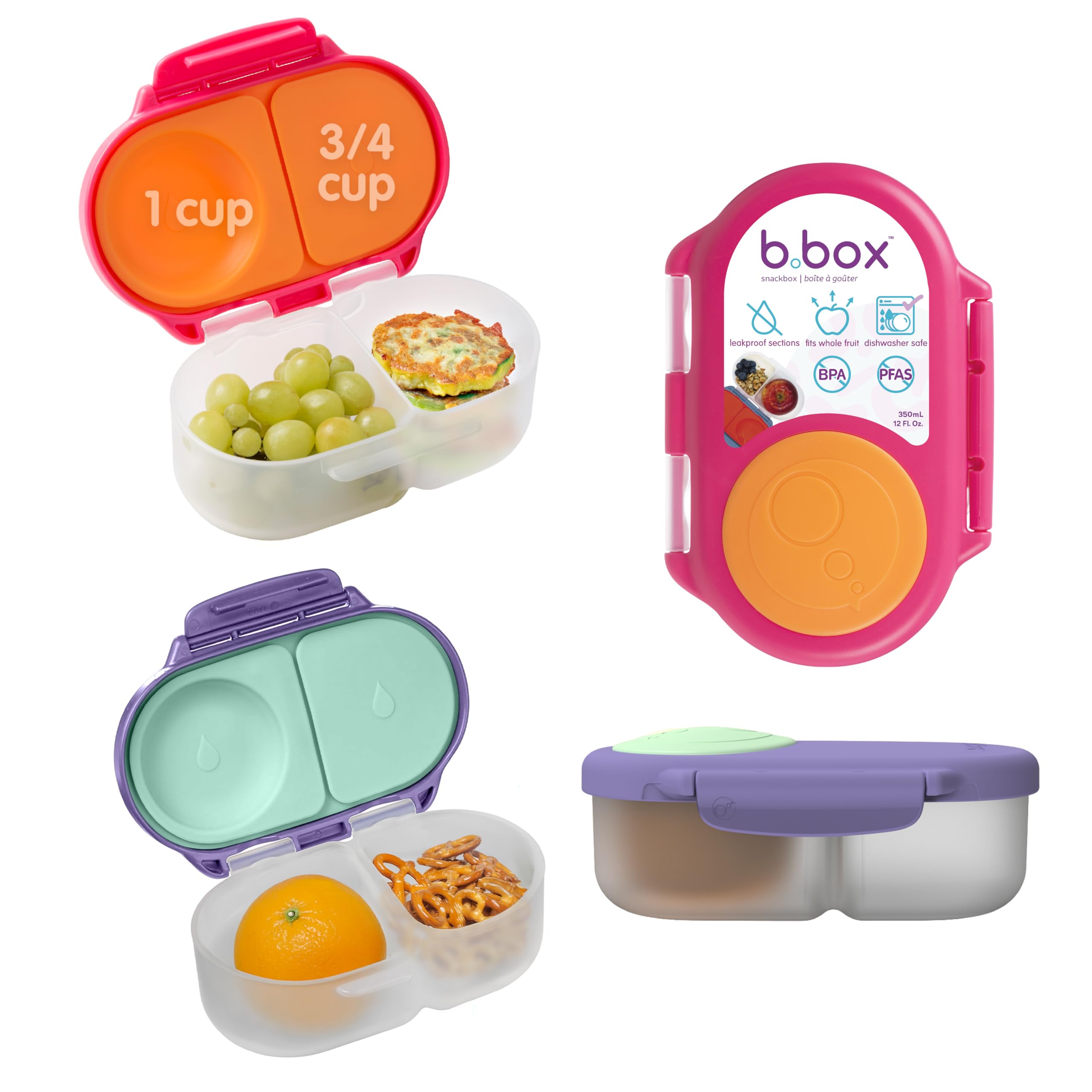 b.box Snack Box 2-Pack, Snack Containers for Kids, 1.75 Cup Kids Lunch Box
