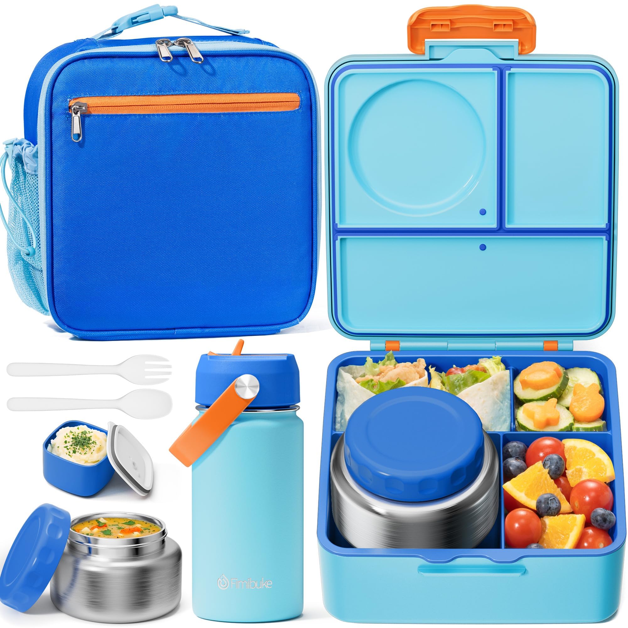 Fimibuke Kids Bento Lunch Box with Thermo, Lunch Bag, Kids Water Bottle