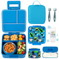 JXXM Bento Lunch Box for Kids With 8oz Soup thermo,Leak-proof Lunch Containers with 5 Compartment,thermo Food Jar and Lunch Bag, Food Containers for School (A-Blue(Dinosaur))