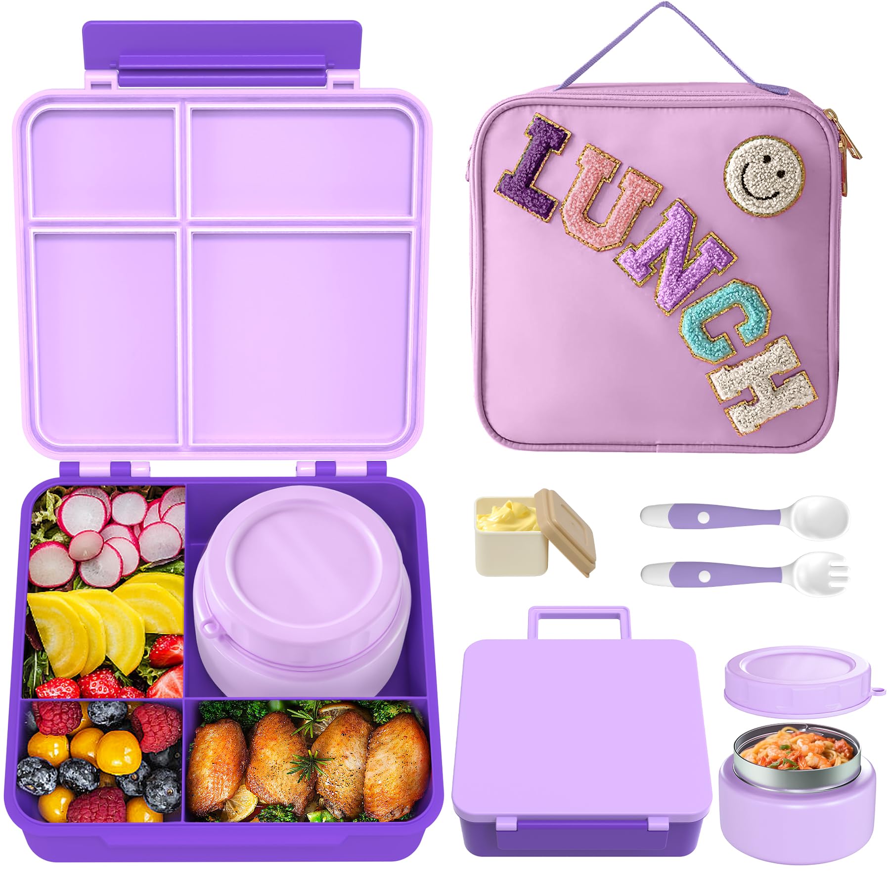 Aimsnk Lunch Box Kids with Thermo Insulated Lunch Bag for School, Purple